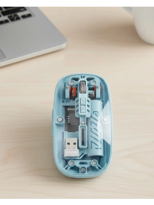 ® Bluetooth 5.2 ve 2.4G USB Kablosuz Mouse Pilli Mavi Tasarım