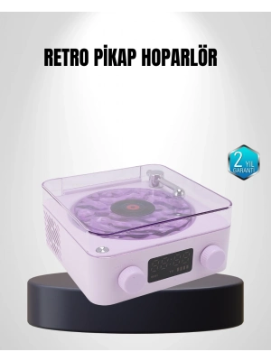 ® Bluetooth Retro Pikap Hoparlör 360 Derece Ses Projektörlü Gece Lambası Çok Fonksiyonlu