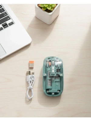® Bluetooth ve 2.4G USB Destekli Pilli Kablosuz Şeffaf Mouse