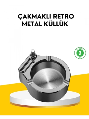 ® Çakmaklı Küllük Paslanmaz Metal Yuvarlak Tasarım