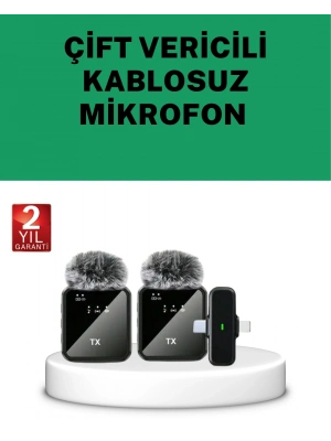 ® Canlı Yayın ve Video Çekimleri İçin Çiftli Kablosuz Yaka Mikrofon