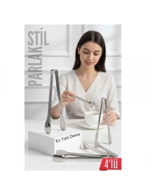 ® Çelik 4lü Şeker Maşası 13 CM | Buz, Limon ve Küp Şeker Servis Maşası