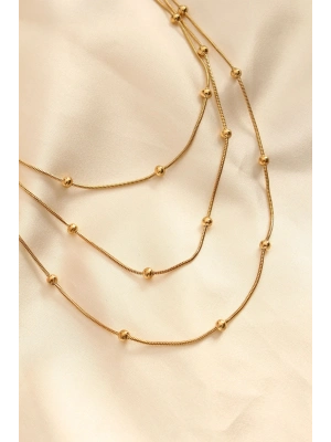 ® Çelik Altın Renkli Topçuk Tasarımlı Çoklu Kolye