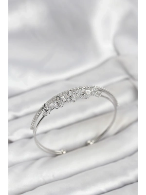 ® Çiçek Model Pirinç Gümüş Renk Kadın Bileklik