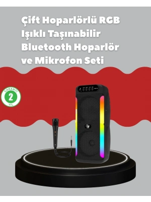 ® Çift 4 inç Hoparlörlü RGB Işıklı Bluetooth Ses Sistemi