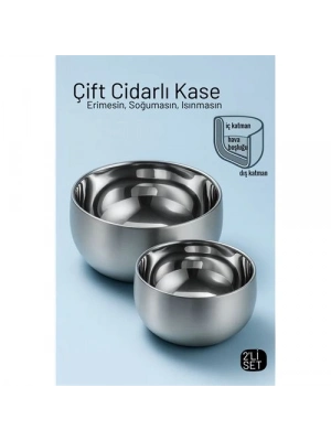 ® Çift Cidarlı Isı Yalıtımlı 2’li Lüks Kase Seti (16cm & 18cm) Premium 304 Paslanmaz Çelik