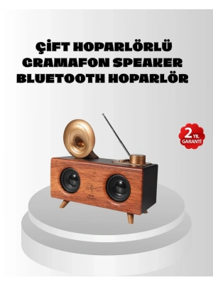 ® Çift Hoparlörlü Retro Bluetooth Speaker 1800mAh Bataryalı AUX USB SD Kartlı