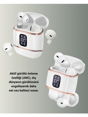 ® Çift Kulaklıklı Bluetooth Kulaklık – 4 Adet, ANC-ENC, Şarj Kutulu, Dijital Göstergeli
