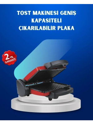 ® Çıkarılabilir Plakalı 2000W Tost Makinesi – Termostatlı, Kolay Temizlenir