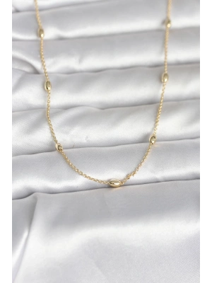 ® CM 14K Gold Renk Damla Topçuk Model Zincirli 60 cm Kadın Kolye