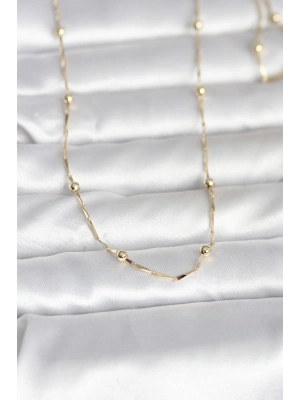 ® CM 14K Gold Renk Kesme Çubuk Zincir Topçuklu Model 60 cm Kadın Kolye