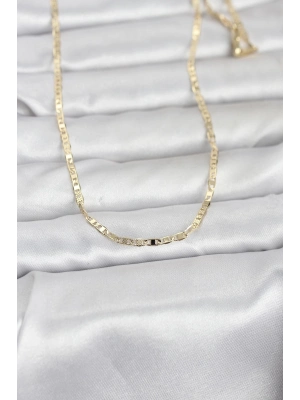 ® CM 14K Gold Renk Lazerli Yassı Model Zincirli 60 cm Kadın Kolye