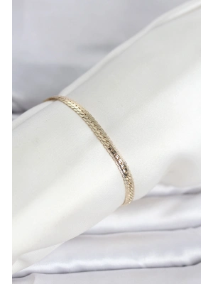 ® CM 14K Gold Renk Lazerli Yassı Zincir Model Kadın Bileklik