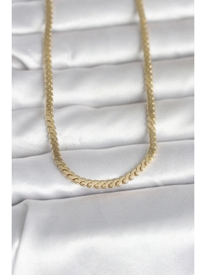 ® CM 14K Gold Renk Yassı Ezme Zincir Model 60 cm Kadın Kolye