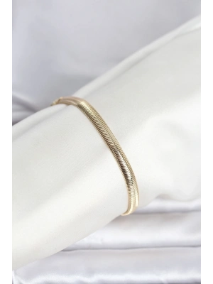 ® CM 14K Gold Renk Yassı Zincir Yılan Model Kadın Bileklik