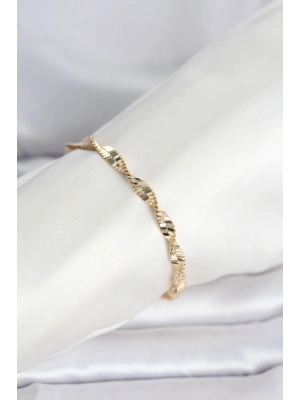 ® CM 14K Gold Renk Zincir Kalın Yassı Ezme Burgu Model Kadın Bileklik