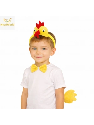 Çocuk Horoz Tavuk Kostüm Seti 3 Parça (Taç + Papyon + Kuyruk)