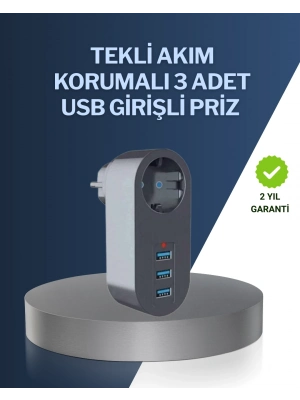 ® Çocuk Korumalı Termal Priz – 3lü USB Şarj ve Akım Koruması