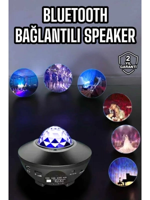 ® Çocuklara Özel Şarjlı Bluetooth Hoparlör Parti Led Lambası Yıldızlı Projeksiyon