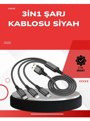 ® Dayanıklı Metal Başlıklı 3’ü 1 Arada Şarj Kablosu – Tüm Cihazlarla Uyumlu