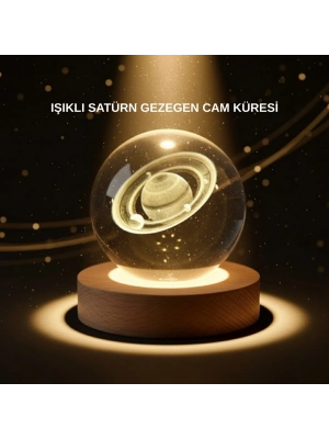 ® Dekoratif 3D Satürn Motifli Kristal Küre Işıklı Gece Lambası