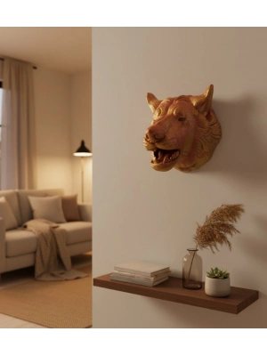 ® Dekoratif Altın Gold Kurt Duvar Heykeli Asılabilir Hediyelik 25x19 cm