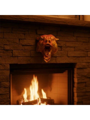 ® Dekoratif Asılabilir Jaguar Başı 3D Duvar Heykeli Gold Red 20x16 cm