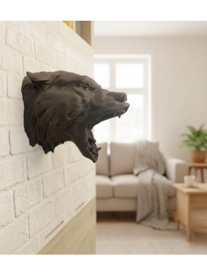 ® Dekoratif Asılabilir Siyah Ayı Başı 3D Duvar Heykeli 25x19 cm