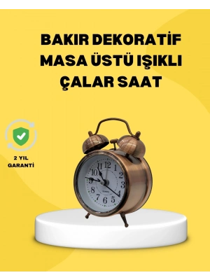 ® Dekoratif Bronz Renk Metal Alarmlı Masa Üstü Saat Klasik Tasarım