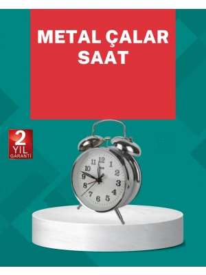 ® Dekoratif Gümüş Işıklı Alarmlı Masa Saati Sessiz Mekanizma
