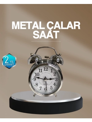 ® Dekoratif Yuvarlak Gümüş Sessiz Işıklı Masa Üstü Çalar Saat Alarmlı ve Şık Tasarım