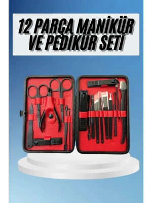 ® Deri Çantalı Siyah Paslanmaz Çelik 17 Parça Manikür Pedikür Seti