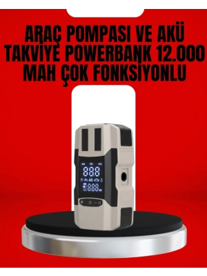 ® Dijital Ekranlı Araç Pompası Akü Takviye Powerbank 12.000 mAh