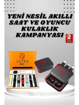 ® Dijital Göstergeli Powerbank Kablosuz Kulaklık ve 7 Kordonlu Yeni Nesil Akıllı Saat Dokunmatik Kontrol