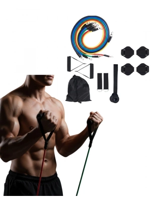 ® Direnç Seviyeli Pilates ve Fitness Egzersiz Bandı Seti Kapı Askılı