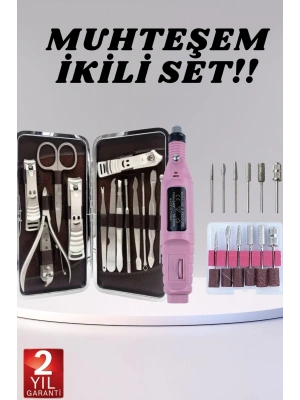 ® Elektrikli Manikür Pedikür Seti İkili Set 12 Parça Tırnak Bakımı Törpü Protez Çıkarma