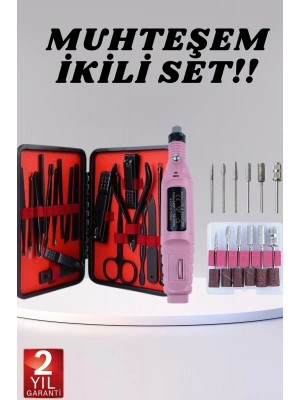 ® Elektrikli Manikür Pedikür Seti İkili Set 17 Parça Tırnak Bakımı Nasır Temizleme Tırnak Şekillendirme