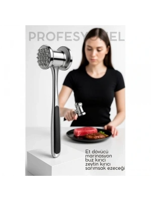 ® Et Dövücü Tokmağı Profesyonel Paslanmaz Çelik Marinasyon Çekici & Zeytin Kırıcı - 22 cm