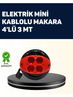 ® Ev ve Ofis İçin 3 Metre Kablolu 4 Priz Makarası