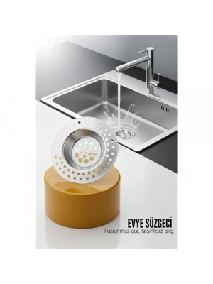 ® Evye Süzgeci 7.1 cm Paslanmaz Çelik  - Mutfak Lavabo Gider Süzgeci Seti Tıkanma Önleyici
