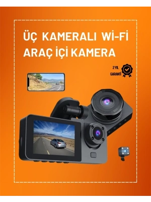 ® Full HD Çözünürlüklü Üç Kameralı Araç İçi Kamera – Park ve Sürüş Güvenliği
