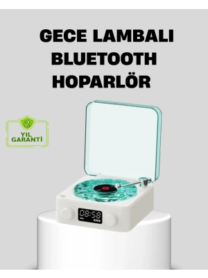 ® Gece Lambası Stereo Bluetooth Hoparlör Dijital Saatli Vintage Tasarım Çok Fonksiyonlu