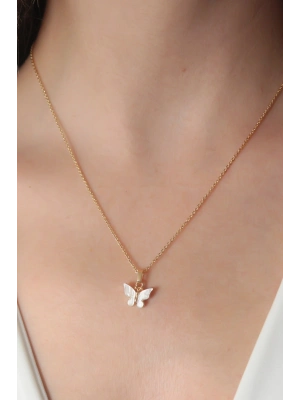 ® Gold Beyaz Renk Kelebek Figür Kadın Kolye