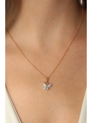 ® Gold Mavi Renk Kelebek Figür Kadın Kolye