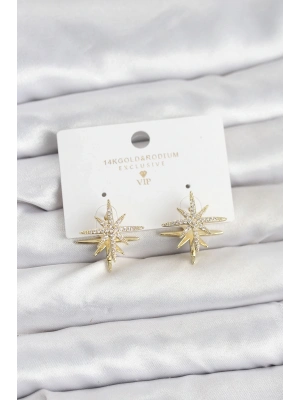 ® Gold Renk Pirinç Çift Taraflı Kutup Yıldızı Kadın Küpe