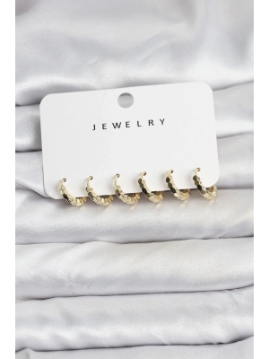 ® Gold Renk Pirinç Minimal Petek Detaylı Kadın Küpe Seti