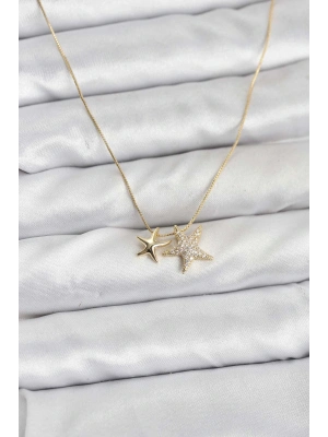 ® Gold Renk Pirinç Minimal Yıldız Model Kadın Kolye