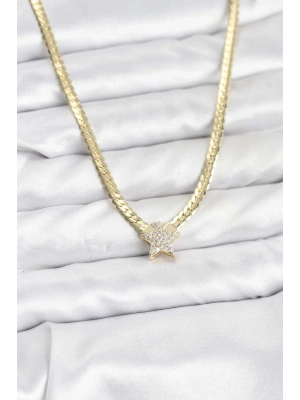 ® Gold Renk Pirinç Yıldız Zirkon Taşlı Kadın Kolye