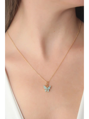 ® Gold Renk Su Yeşili Kelebek Figür Kadın Kolye