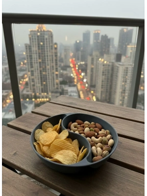 ® Gri Çerezlik Kase Seti Modern Bölmeli Sunum Tasarımı